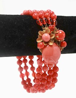 Miriam Haskell Faux Coral Glass Beaded Bracelet