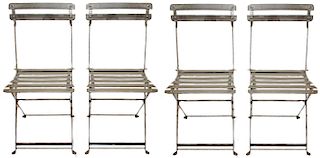 French Steel Folding Bistro Chair Set, 4 Vintage