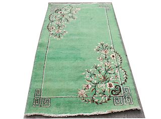 Chinese Art Deco Green Wool Carpet 3' 9" x 6' 8"