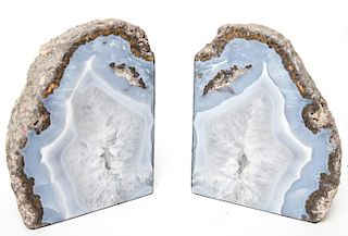 Grey Agate Geode Bookends, Pair