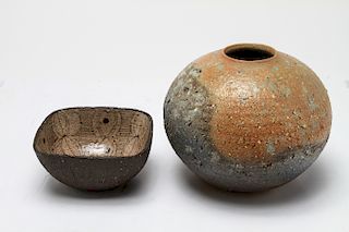 Contemporary Art Pottery Vase & Bowl, Two