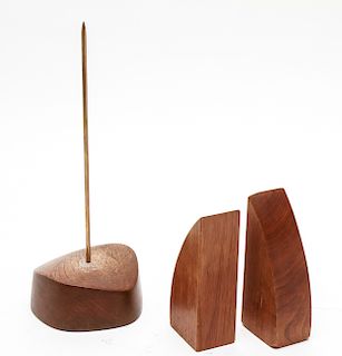 Modern Mahogany Receipt Spike and Bookends Pr.