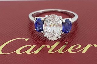 Cartier 3.31 ct Platinum Diamond Blue Sapphire Ring