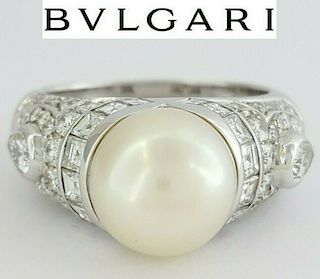 Vintage Bulgari18K  South Sea Pearl & Diamond Ring
