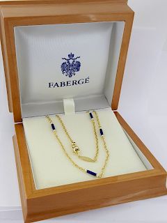 FABERGE 18K Yellow Gold White  Blue Enamel Necklace 18"
