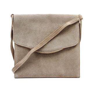 * An Hermes Taupe Suede Shoulder Bag, 7 1/2 x 7 1/2 x 1 inches.