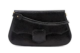* An Hermes Black Lizardskin Shoulder Bag, 9 x 5 1/2 x 1 inches.