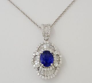 4.80TCW 18K White Gold Blue Sapphire Diamond Pendant