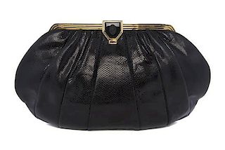 A Judith Leiber Large Black Karung Snakeskin Bag, 14 1/2 x 8 x 3 1/2 inches.