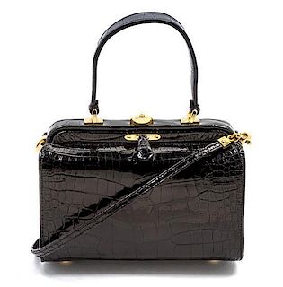 * A Judith Leiber Black Alligator Mini Handbag, 5 1/2 x 3 1/2 x 2 inches.