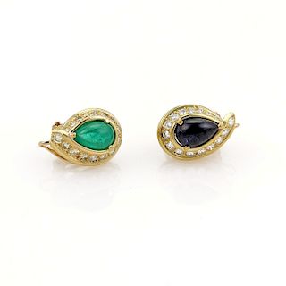 David Webb 3.90ct Emerald Sapphire Diamond Earrings