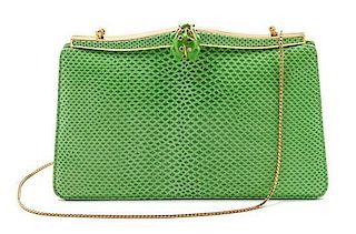 * A Judith Leiber Lime Green Karung Snakeskin Evening Bag, 8 1/2 x 4 1/2 x 2 1/2 inches.