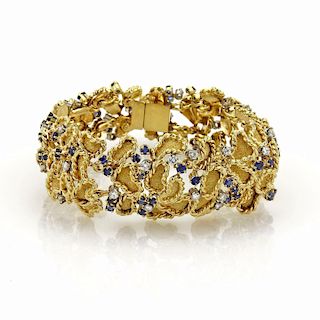 Estate 6.20ct Diamond & Sapphire 18k Textured Bracelet