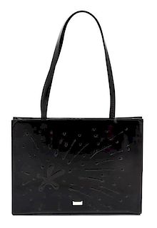A Moschino Black Leather 'Splash' Bag, 13 1/2 x 11 x 2 1/2 inches.