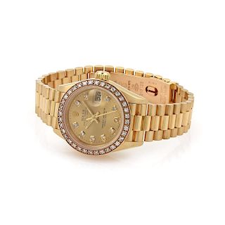 Rolex Oyster Diamond Dial & Bezel 18k Gold Watch Ladies
