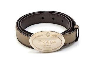 * A Prada Bronze Pressed Leather Belt,