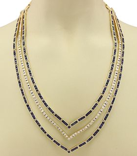 Estate 54.60ct Diamond & Sapphire 18k  3 Row Necklace