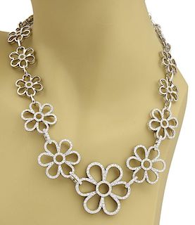 Estate 10ct Diamond 18k Graduated Floral Drape Necklace