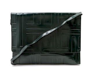 * A Prada Dark Green Embossed Leather Convertible Bag, 13 x 10 x 2 inches.