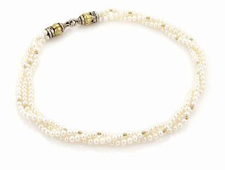 Caviar 18k Gold & Silver Triple Strand Pearl Necklace