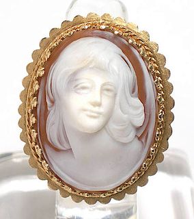 Vintage 14k Gold Shell Cameo High Relief Oval Ring