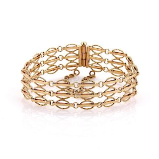 Estate 18k Gold 3 Row Fancy Link Heart Charm Bracelet