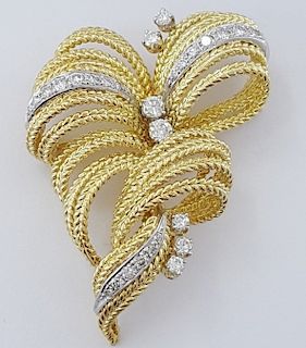 Vintage 1.25ct Diamond Palatine 18K Gold Brooch