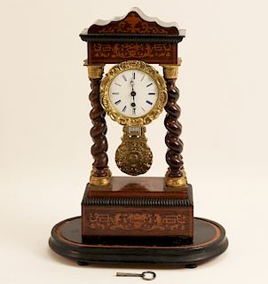 MARQUETRY INLAID FRENCH PORTICO CLOCK
