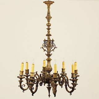 ANTIQUE FRENCH EMBOSSED BRONZE CHANDELIER
