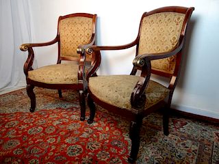 PR. OF FRENCH MAHOGANY FAUTEUILS