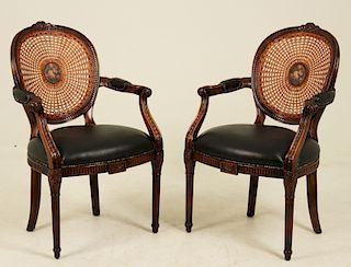 PR. OF LOUIS XVI STYLE CANE AND HANDPAINTED CHAIRS