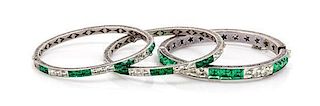 A Set of Three Art Deco Sterling Silver Bangle Bracelets, 27.60 dwts.