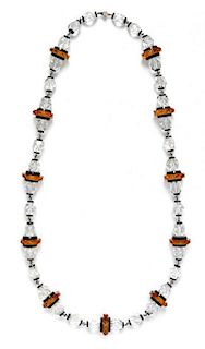 * An Amber, Crystal and Black Faceted Bead Necklace.