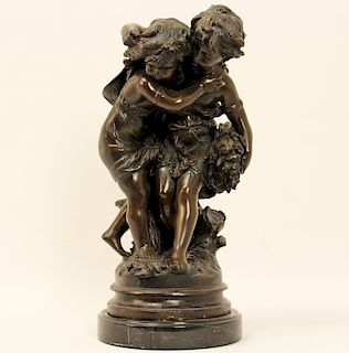 SIGNED BRONZE SCULPTURE OF 2 YOUNG GIRLS 