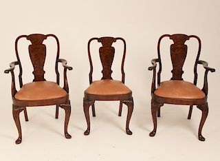 SET OF 8 QUEEN ANNE STYLE CARVED WALNUT CHAIRS