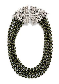 * A Helene Zubeldia Green Multistrand Bead Necklace,