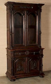 19TH C. FRENCH 2 PART OAK CABINET