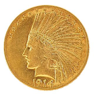 U.S. 1914 INDIAN HEAD GOLD $10.00 COIN