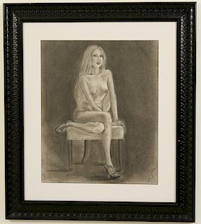 SIGNED CHARCOAL AND GRAPHITE ETCHING OF NUDE