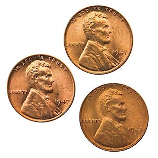 U.S. 1947, 1947-D, 1947-S 1C COINS