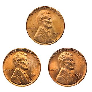 U.S. 1951, 1951-D, 1951-S 1C COINS