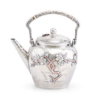 WHITING STERLING SILVER & MIXED METAL TEA POT