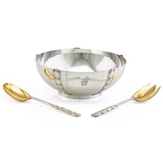 TIFFANY & CO. STERLING SILVER BOWL, SERVING FORK & SPOON