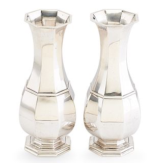 PAIR OF ENGLISH STERLING SILVER VASES