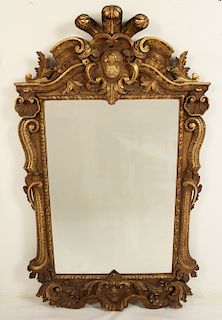 19TH C. GEORGIAN STYLE CARVED GILTWOOD MIRROR