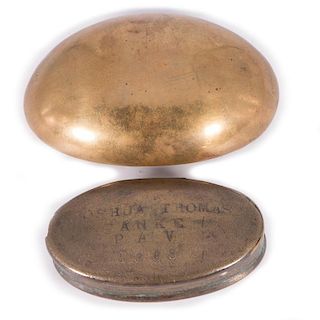 Two 19th century brass snuff boxes.
