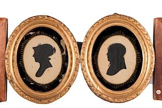 Lot of three silhouettes and three miniature portraits.