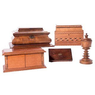 Lot of four boxes and a treen.
