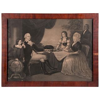 A 19th century print of Washington and family.