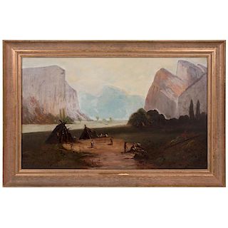 Oil on canvas of Yosemite by James Dwyer(1844 - 1934).